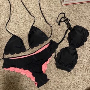 Victoria’s Secret PINK black scallop swimsuit bundle S/M